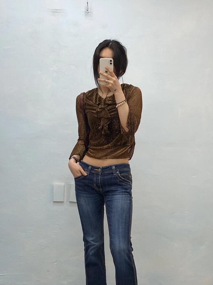 Brown glossy leopard blouse 6