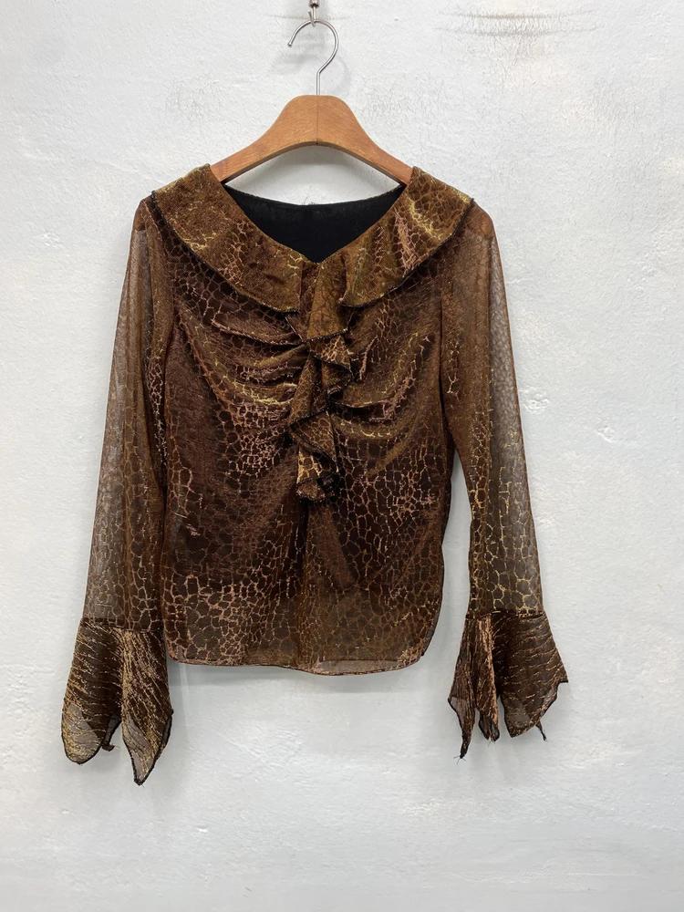Brown glossy leopard blouse 7