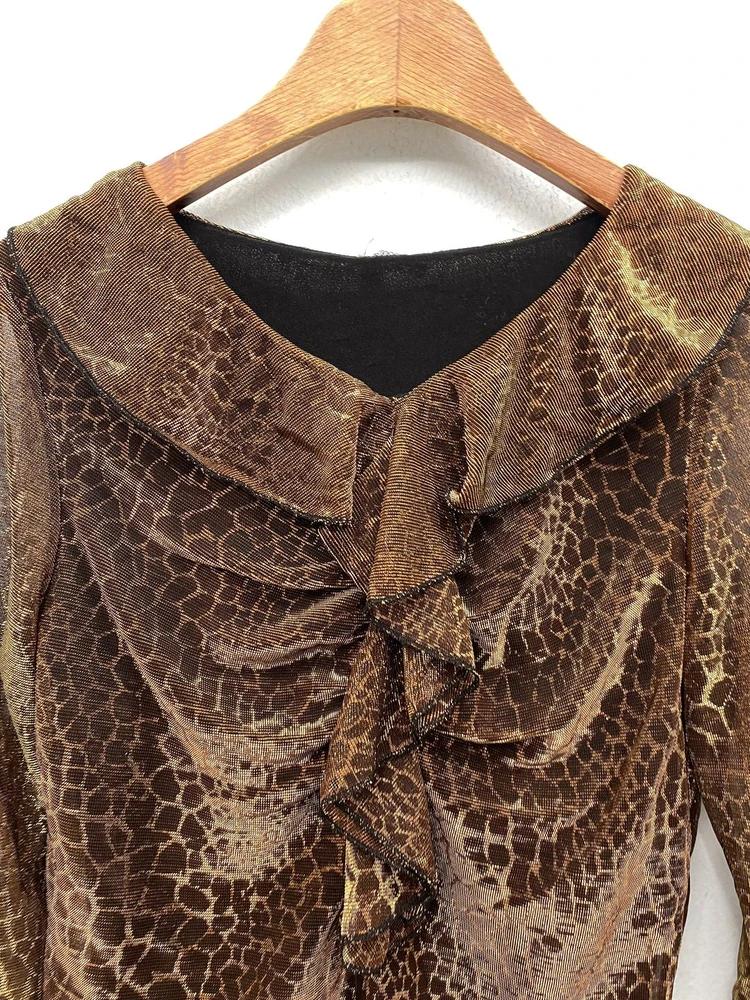 Brown glossy leopard blouse 8