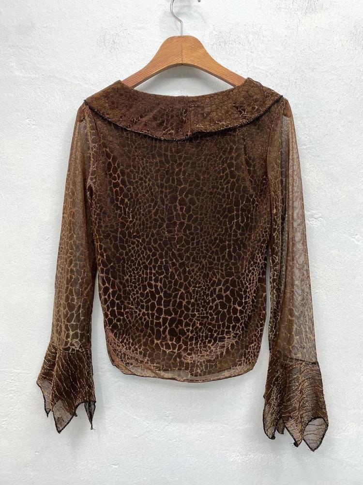 Brown glossy leopard blouse 10