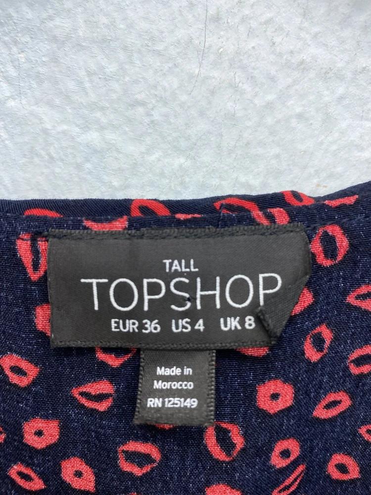Topshop navy&red lip pattern peplum blouse 10