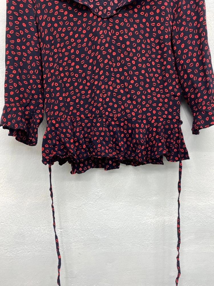 Topshop navy&red lip pattern peplum blouse 8