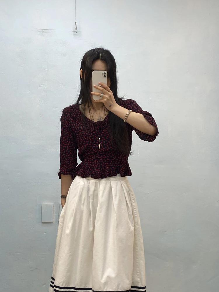 Topshop navy&red lip pattern peplum blouse 5