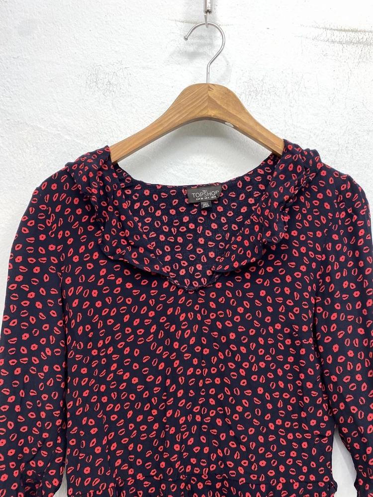 Topshop navy&red lip pattern peplum blouse 7