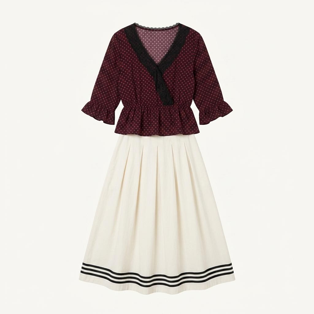 Topshop navy&red lip pattern peplum blouse 1