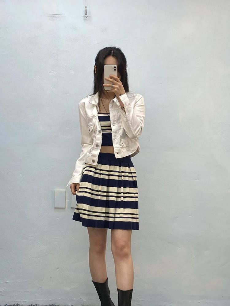 Navy striped knit mini skirt 5