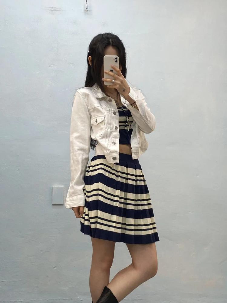 Navy striped knit mini skirt 3