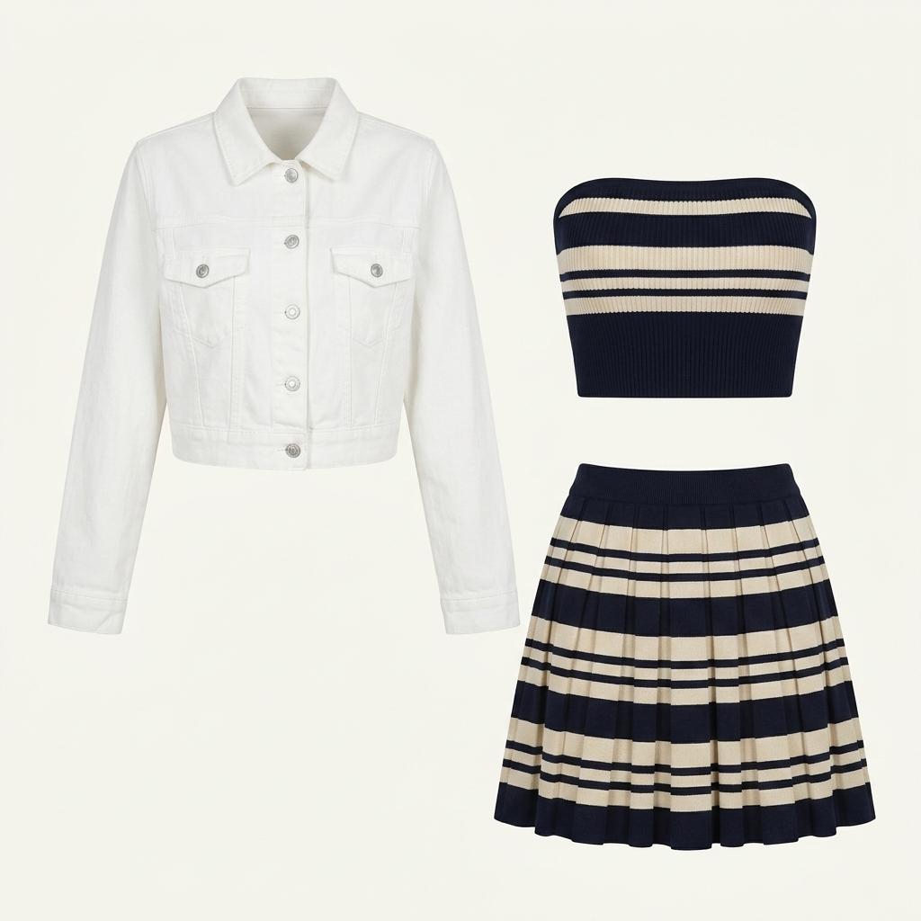 Navy striped knit mini skirt 1