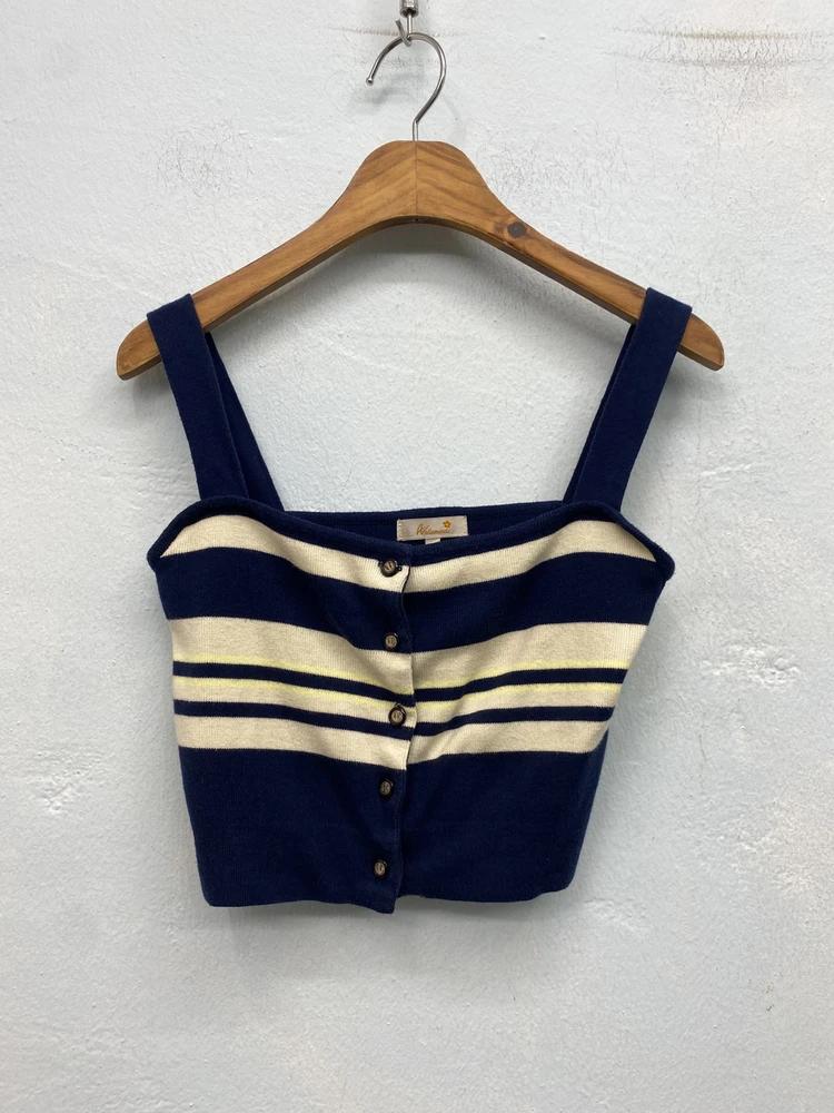 Navy striped knit sleeveless top 5