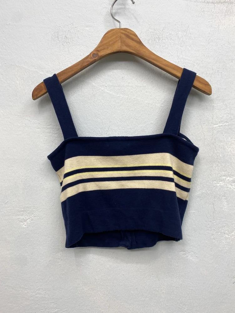 Navy striped knit sleeveless top 7