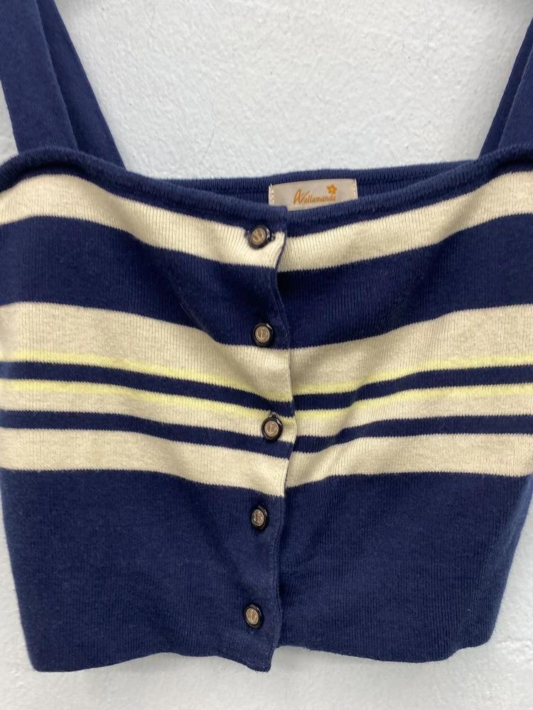 Navy striped knit sleeveless top 6