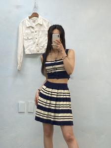 Navy striped knit sleeveless top 2