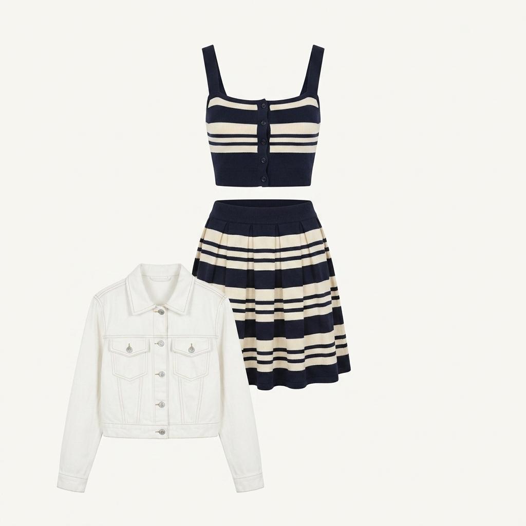 Navy striped knit sleeveless top 1