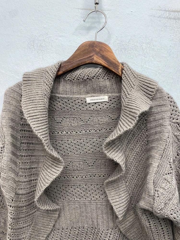 Urban Research gray frill open knit cardigan 7