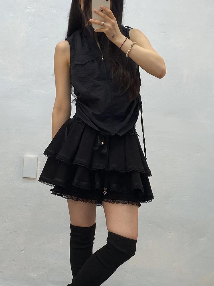 Black corset lace-up mini skorts 5