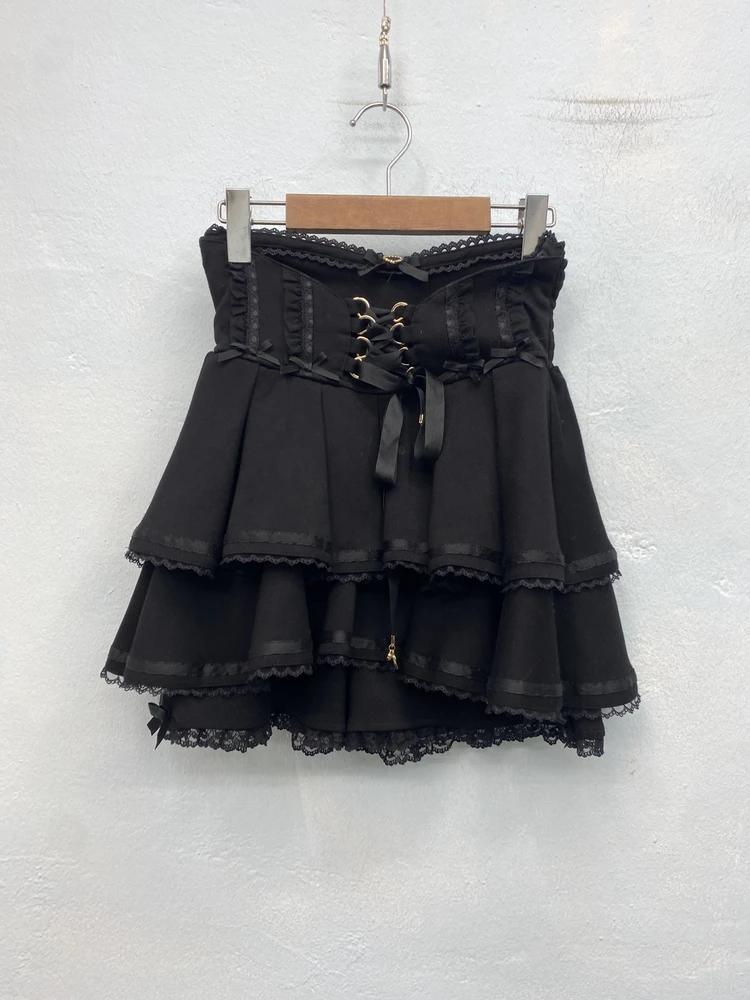 Black corset lace-up mini skorts 6