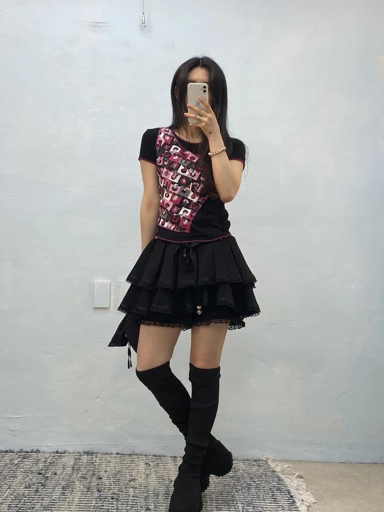 Black corset lace-up mini skorts 3