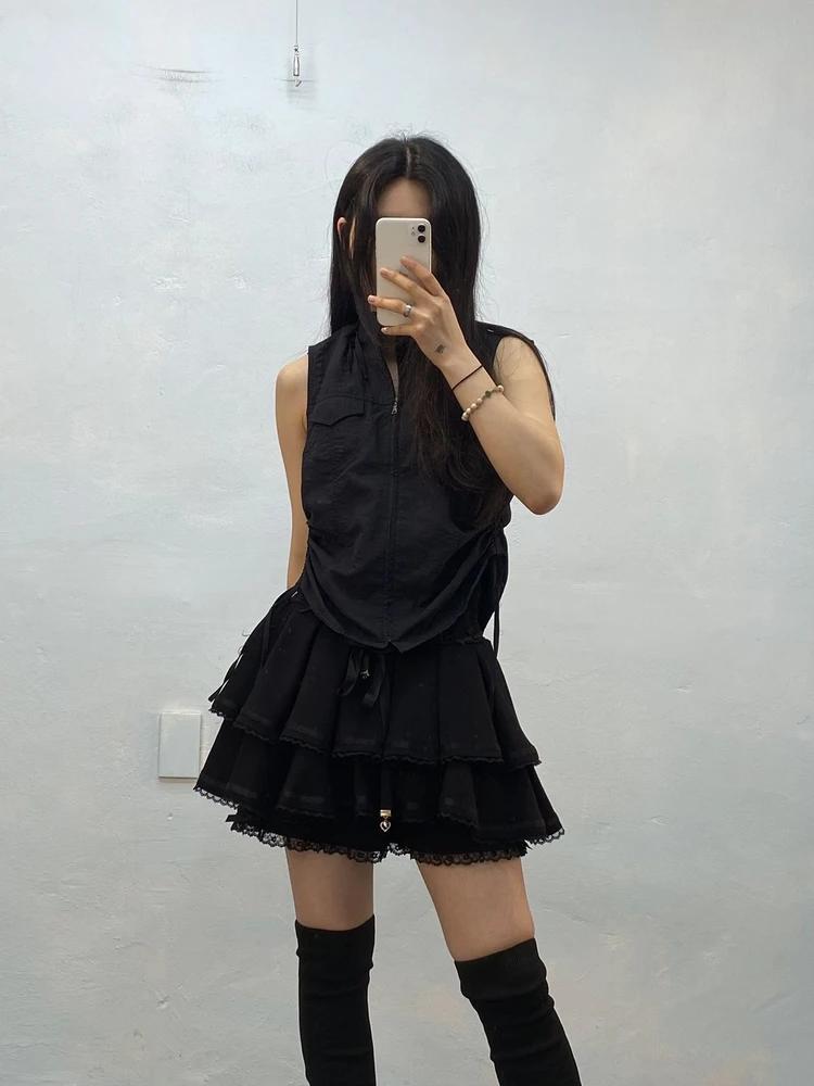 Black corset lace-up mini skorts 4