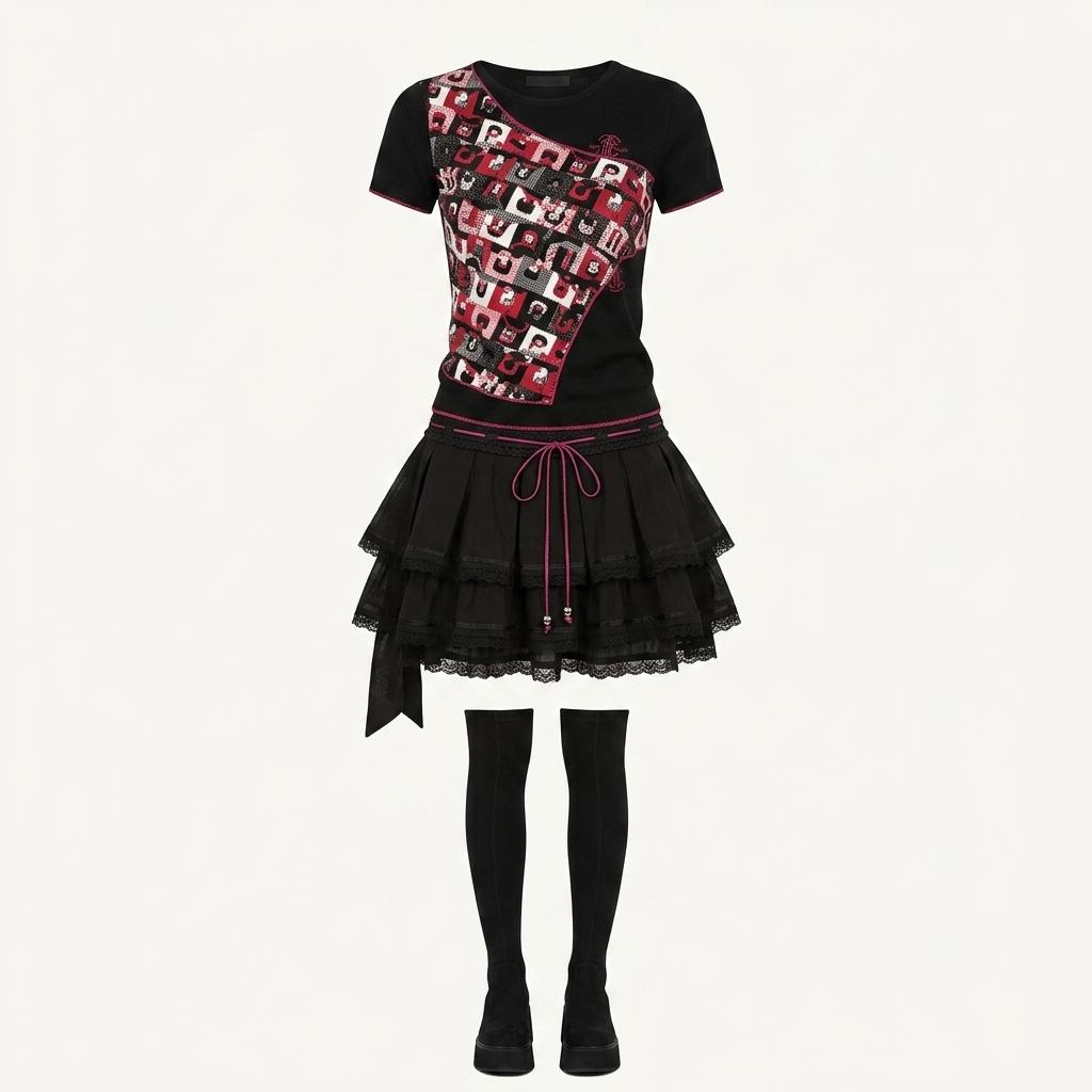 Black corset lace-up mini skorts 1