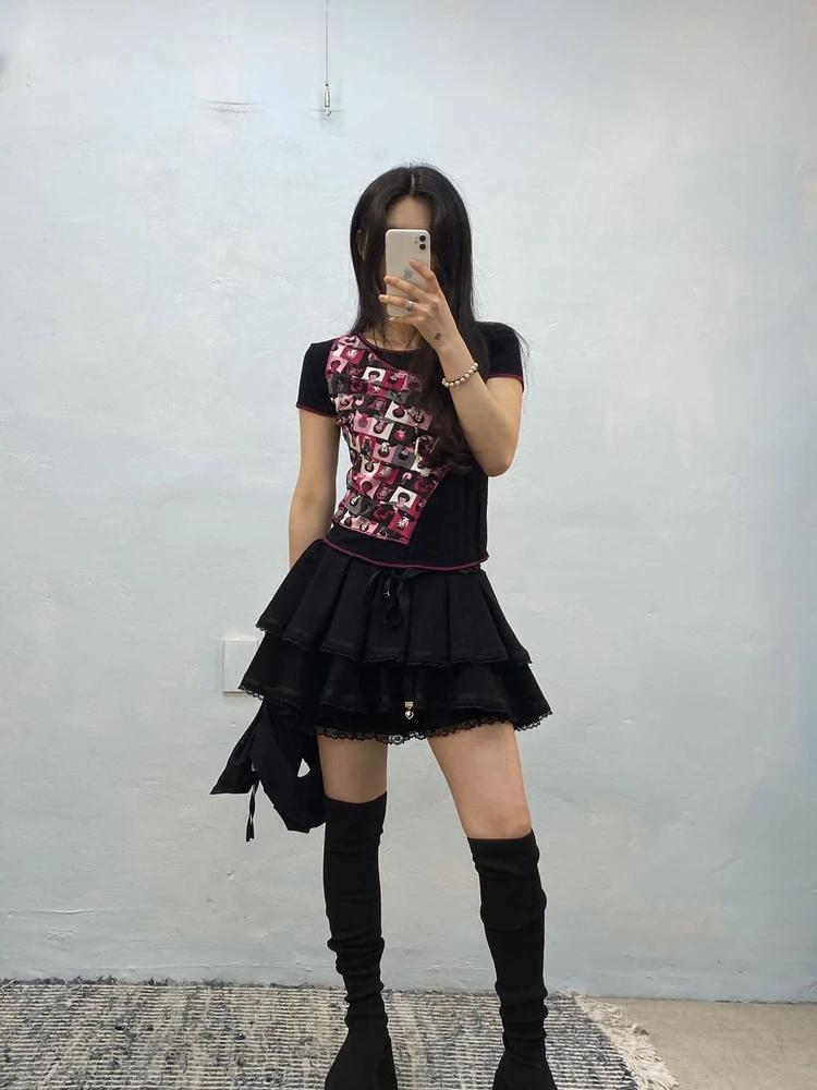 Black and pink portrait print patch top 5