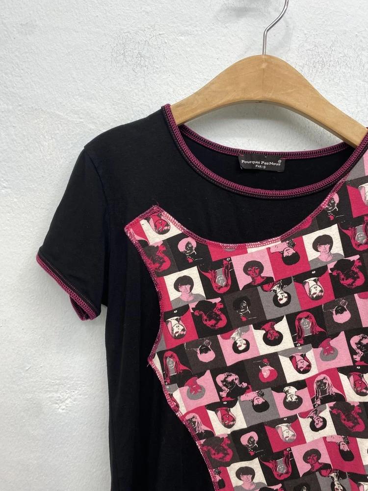 Black and pink portrait print patch top 7