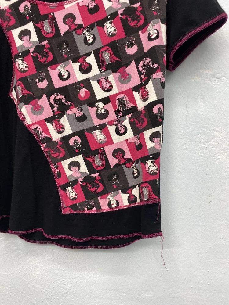 Black and pink portrait print patch top 8