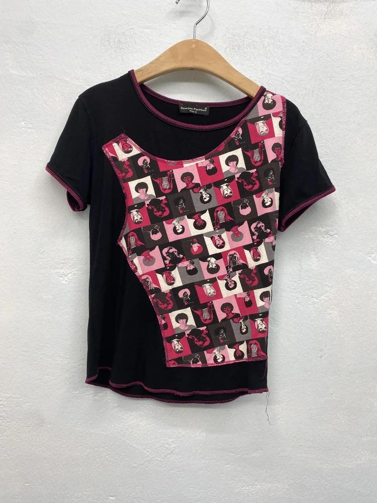 Black and pink portrait print patch top 6