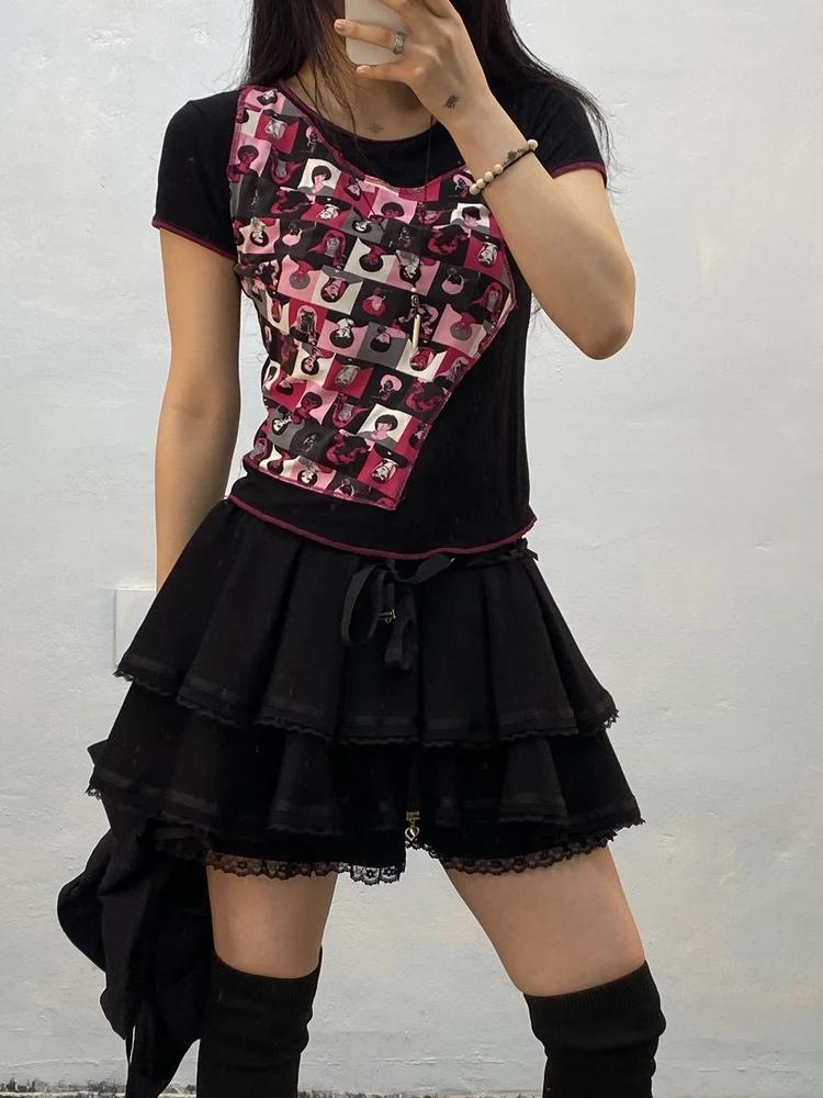 Black and pink portrait print patch top 4