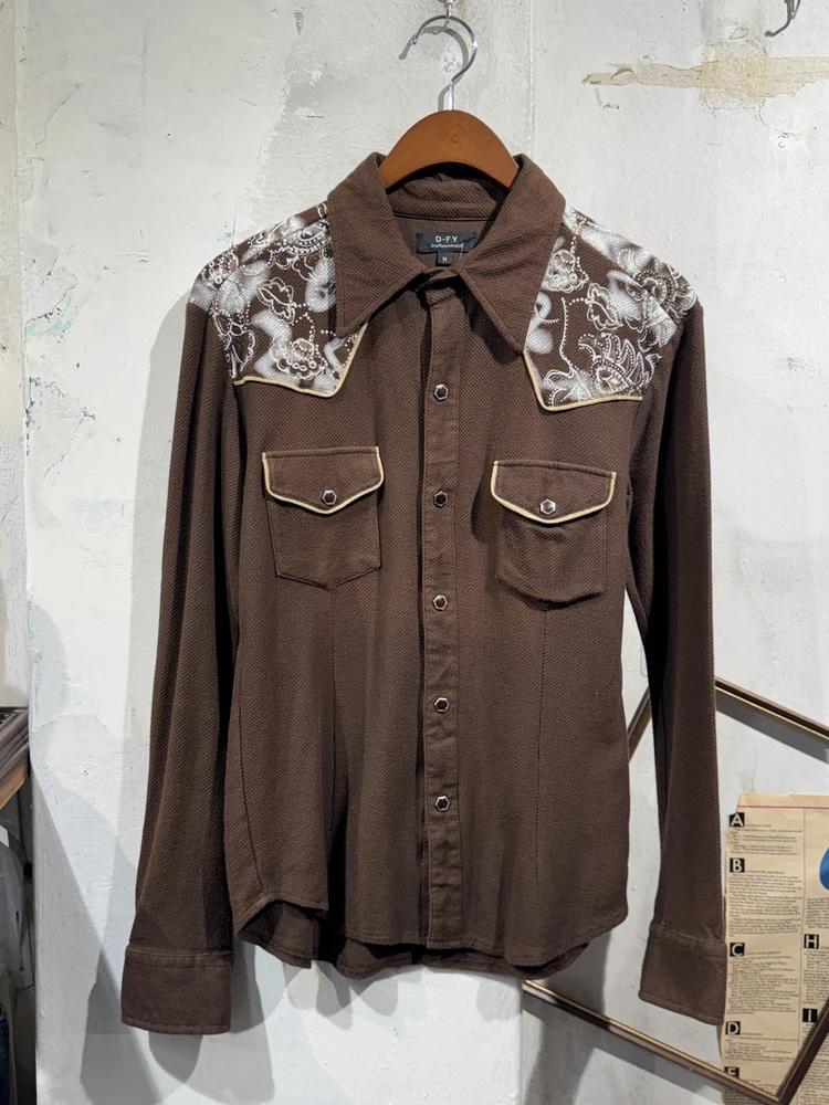 Brown western button-up shirt 3