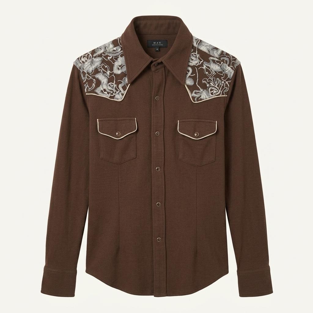 Brown western button-up shirt 1