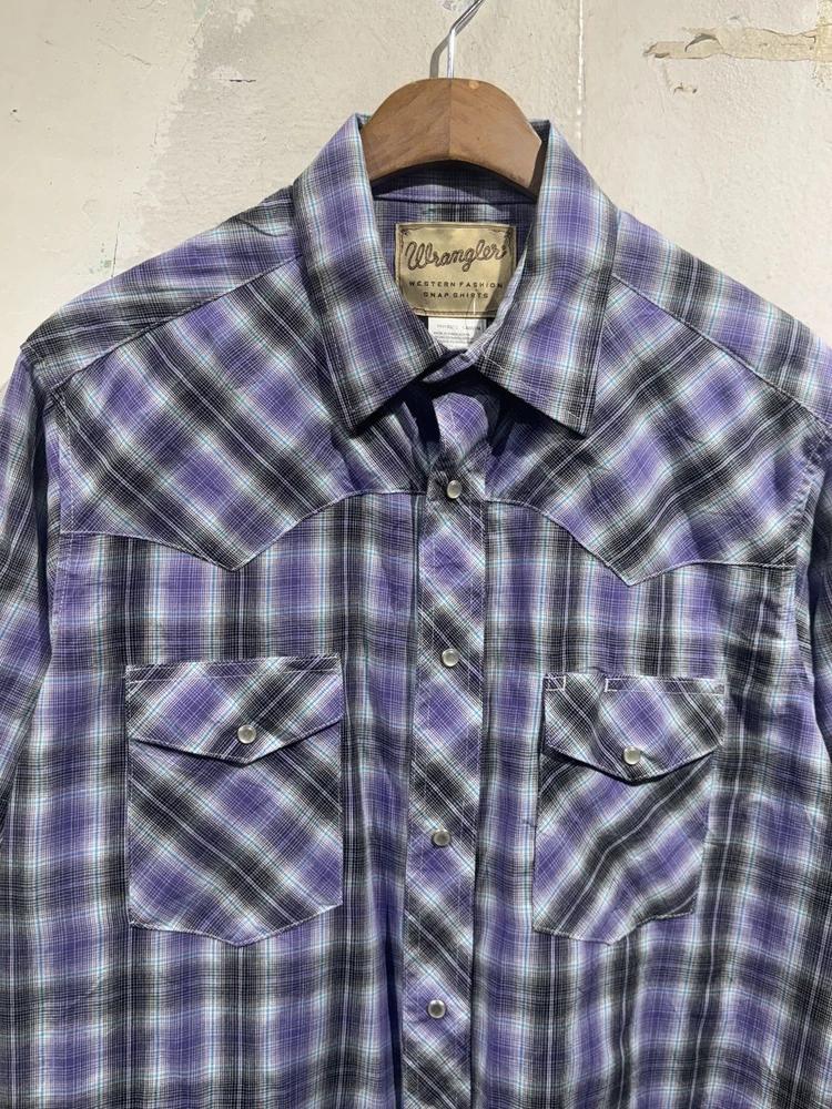 Wrangler purple plaid western shirt 4