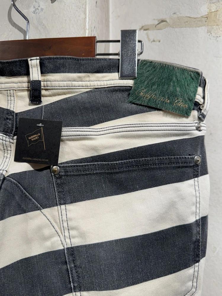 Two-tone striped low-rise pants 7