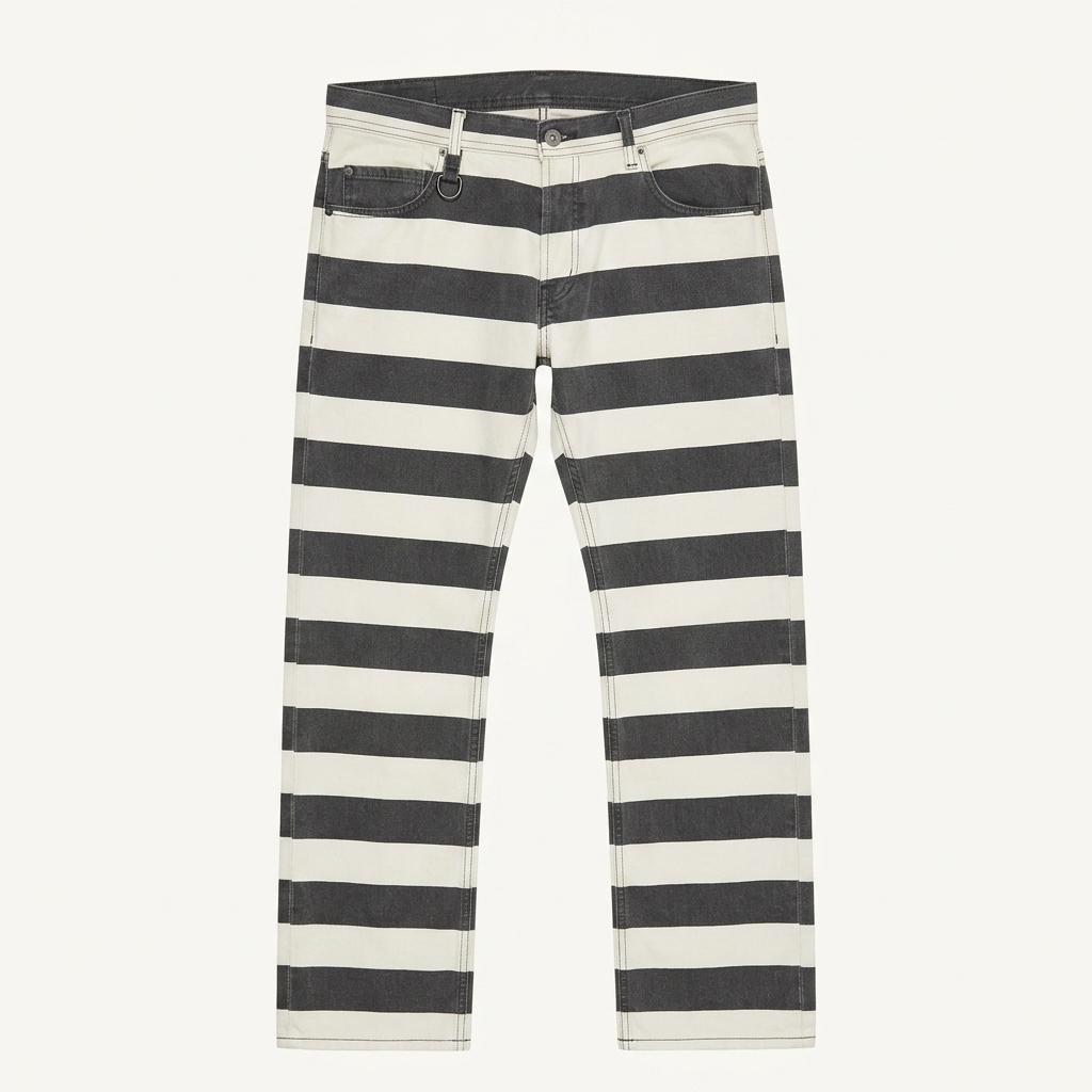 Two-tone striped low-rise pants 1