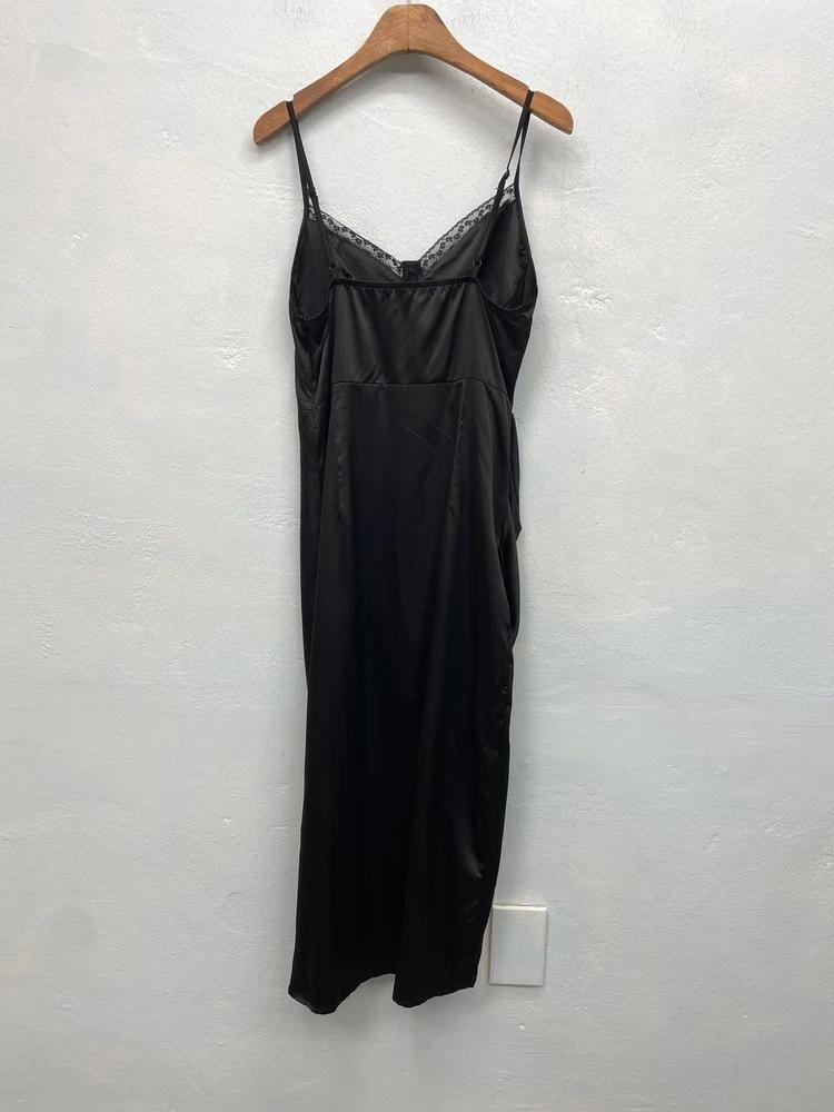 Black satin bustier slip long onepiece# 9