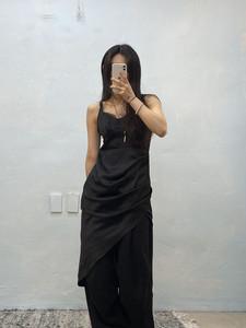 Black satin bustier slip long onepiece# 2