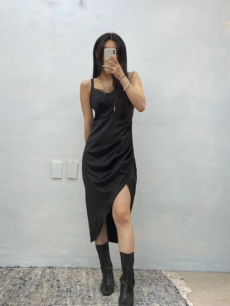 Black satin bustier slip long onepiece# 4