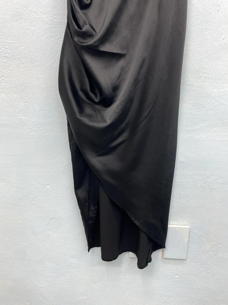Black satin bustier slip long onepiece# 8