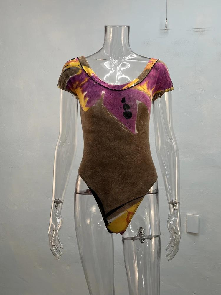 Rella Brown geometric bodysuit 3