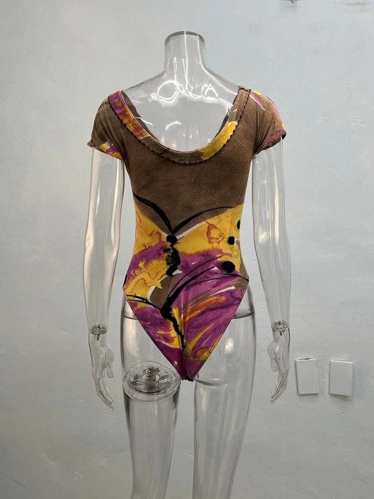Rella Brown geometric bodysuit 4
