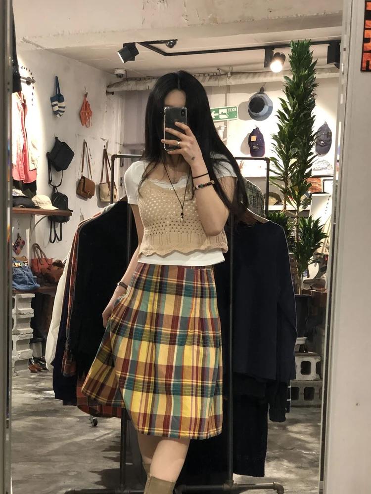 Betty multi color check pattern pleated midi skirt 5