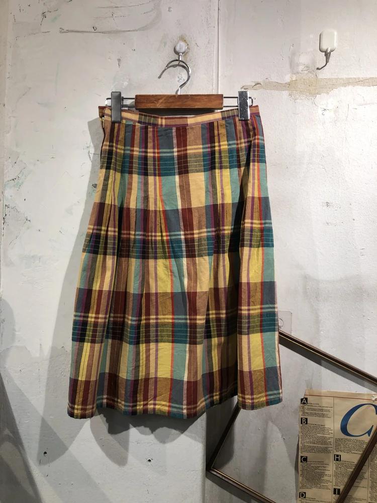 Betty multi color check pattern pleated midi skirt 7