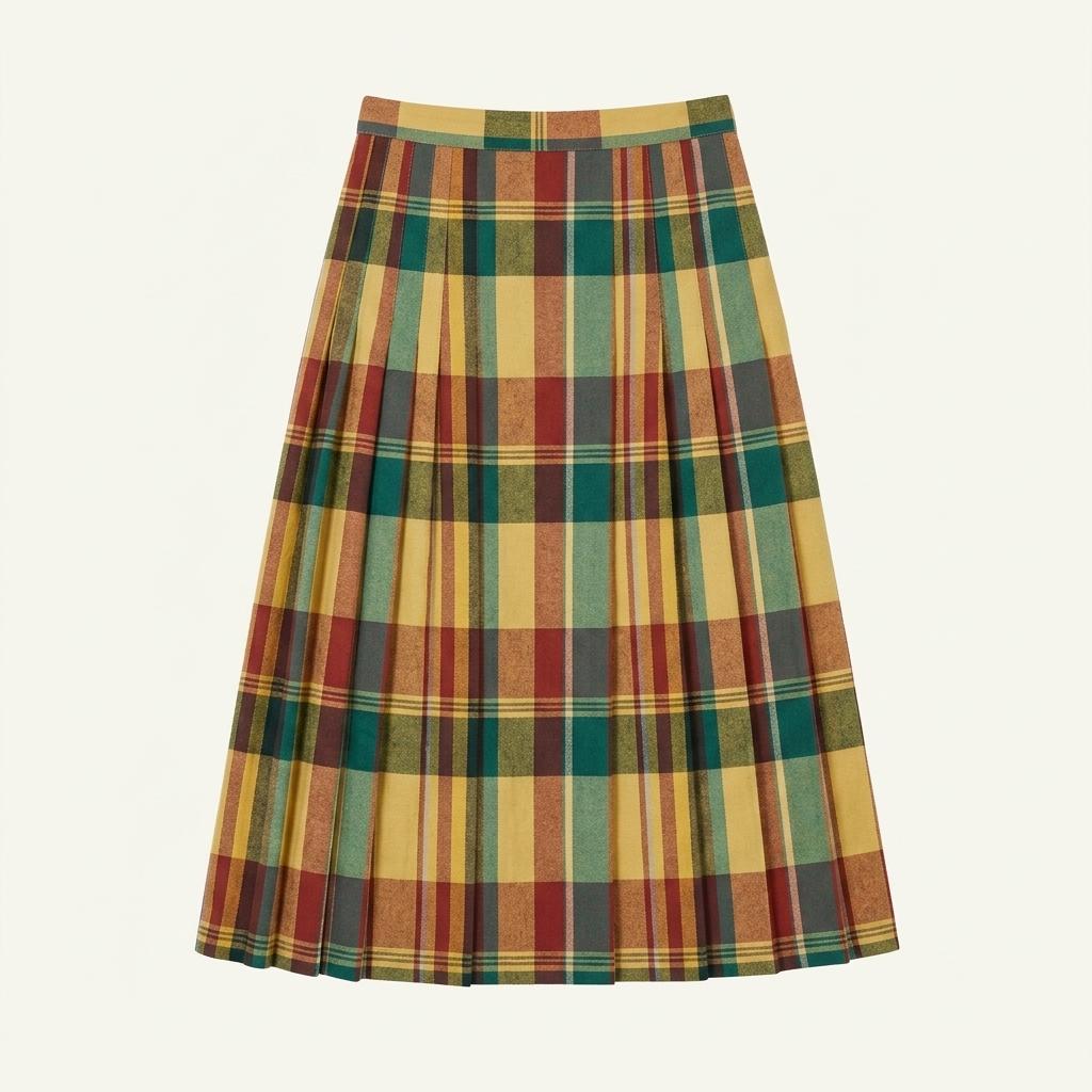 Betty multi color check pattern pleated midi skirt 1