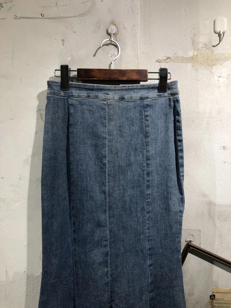 Medium blue denim mermaid long skirt 4