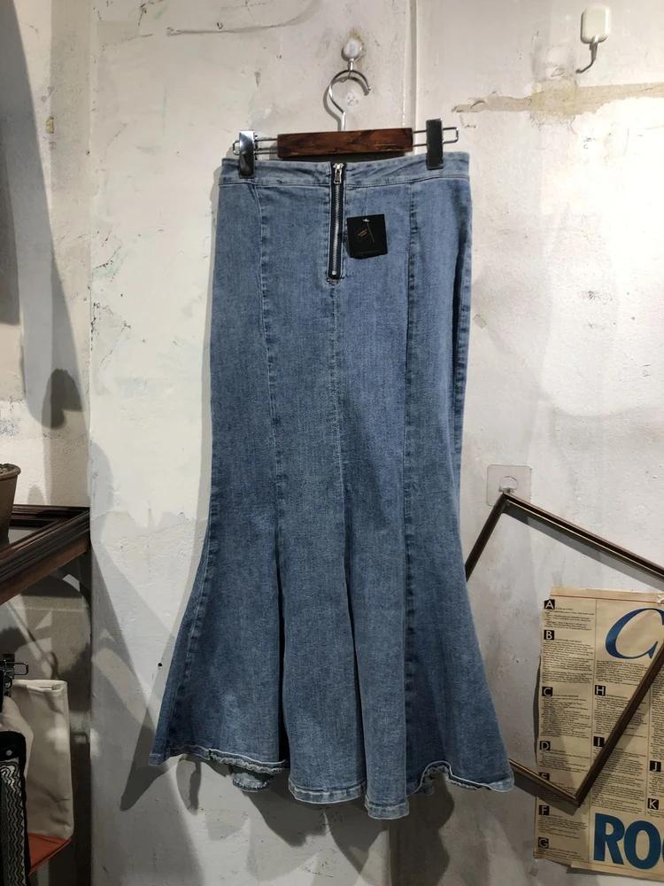 Medium blue denim mermaid long skirt 6