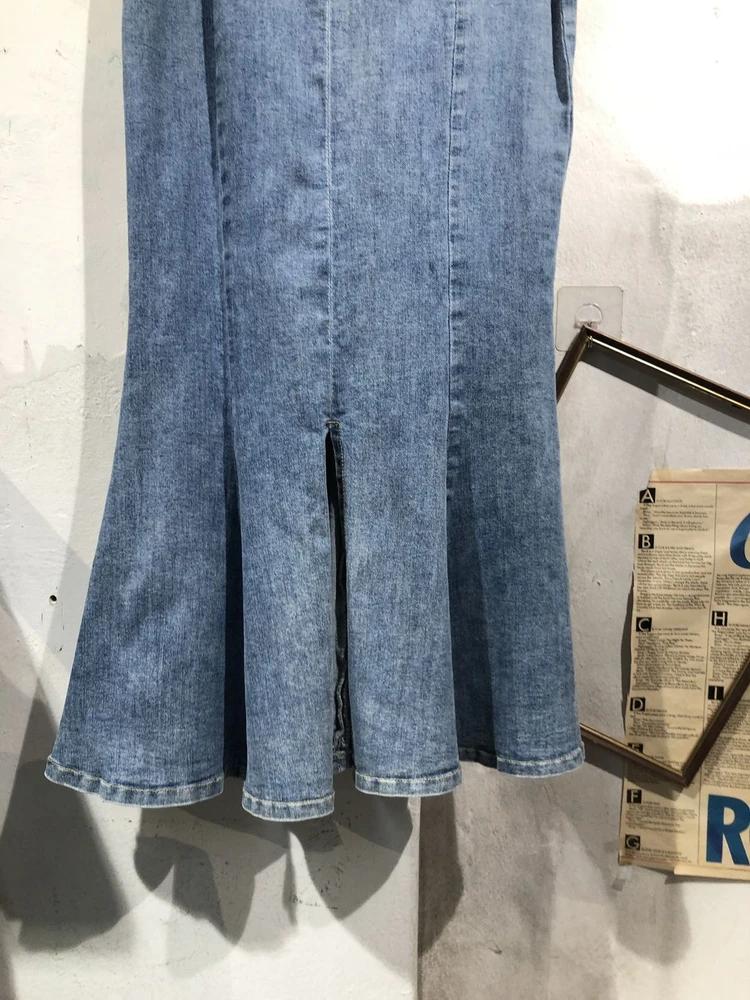 Medium blue denim mermaid long skirt 5