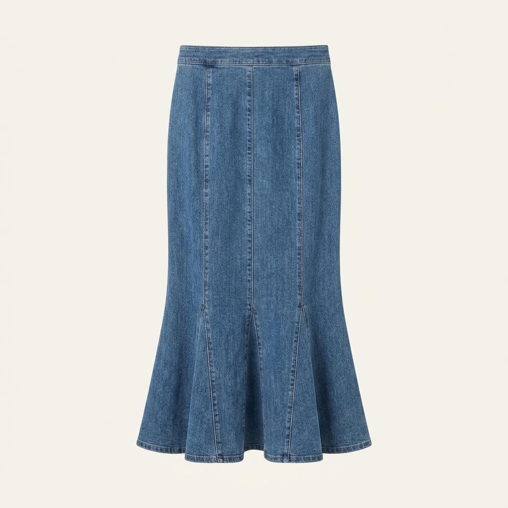Medium blue denim mermaid long skirt 1