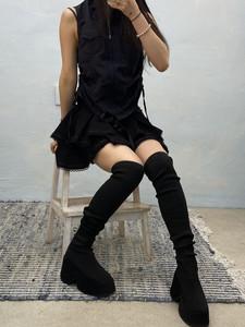 Black platform knee-high sock boots# 2