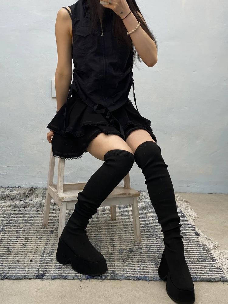 Black platform knee-high sock boots# 3