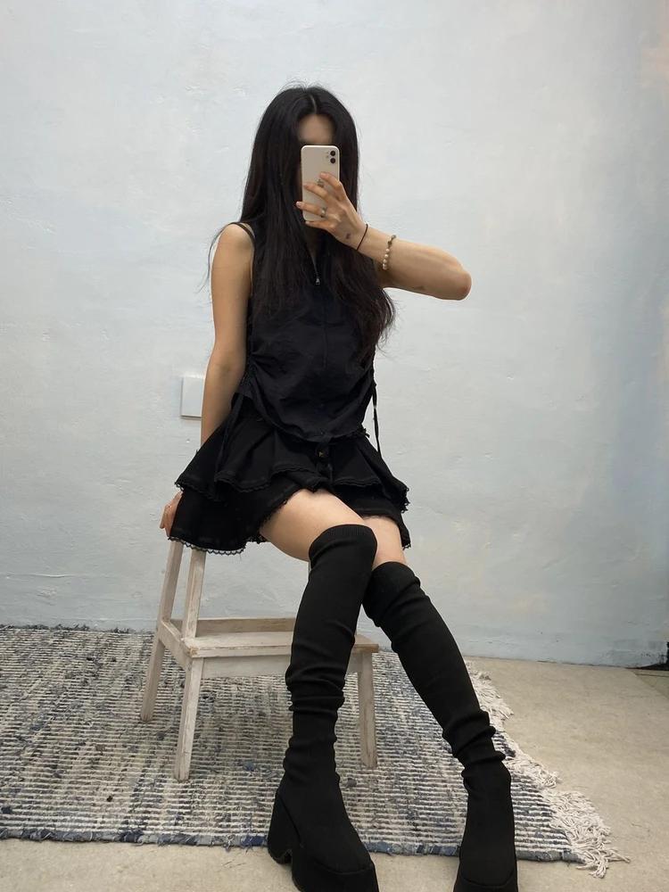 Black platform knee-high sock boots# 4