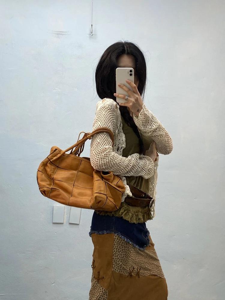 Urban Research camel patchwork leather tote bag# 4